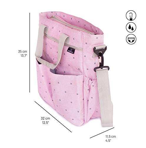 Bolso para carrito de bebé rosa. Bolso cambiador para cochecito. Incluye cambiador a juego, ganchos universales y correa acolchada para el hombro. Tamaño mediano ideal para el día a día.