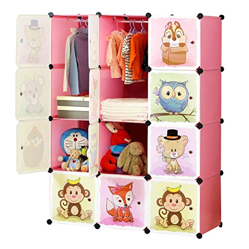 BRIAN & DANY Armario Modular Infantil de Puertas con Motivos de Animales Estanterías por Módulos Armario de Almacenaje, Rosada, 110 x 47 x 147 cm