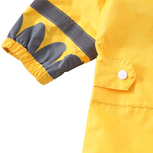 Bwiv Impermeable Niñas Poncho de Lluvia con Capucha Dibujos Animados al Aire Libre Transpirable Amarillo Talla M