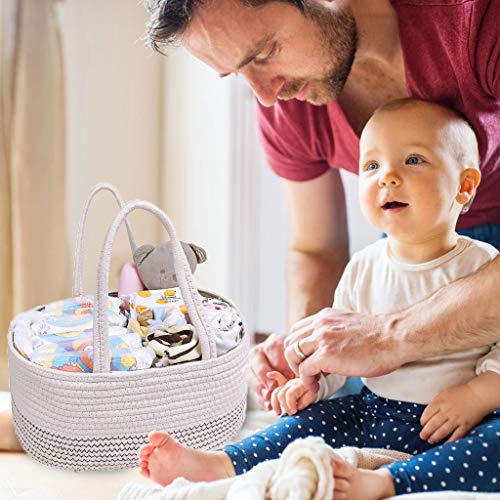 Cesta de Almacenamiento para Pañales de Bebé, Cuerda de algodón tejida Portátil Cesta para Madre Niño pequeño Cajas para pañales con Separador Desmontable