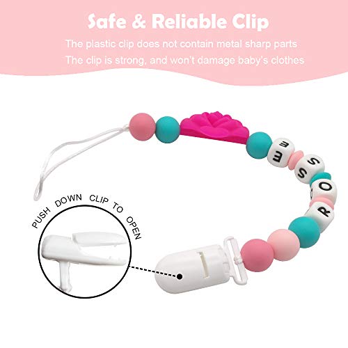 Chupetero Personalizado Para Bebe con Nombre Bola Silicona Antibacteria con Pinza (Rosa)