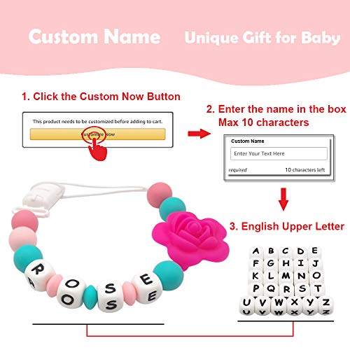 Chupetero Personalizado Para Bebe con Nombre Bola Silicona Antibacteria con Pinza (Rosa)