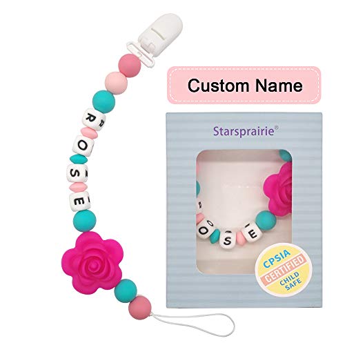 Chupetero Personalizado Para Bebe con Nombre Bola Silicona Antibacteria con Pinza (Rosa)