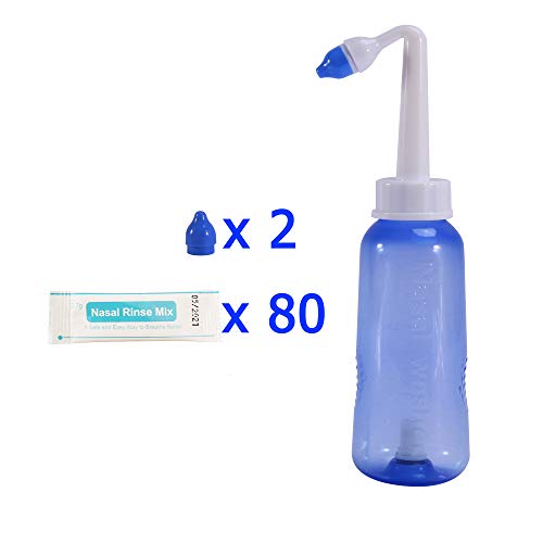 CROING-Botella de 300 ml + 80 paquetes de sal-Neti Pot - Botella de Lavado Nasal Yoga Nasal Botella Nariz Limpiador Botella