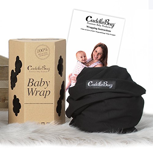 CuddleBug Fular Portabebés 9 en 1 – Canguro para Bebés Recién Nacidos y Niños hasta 16 Kg – Manos libres - Porta Bebés de Tela Suave y Elástico – Ideal como Regalo de Babyshower – Talla Única - (Negro)