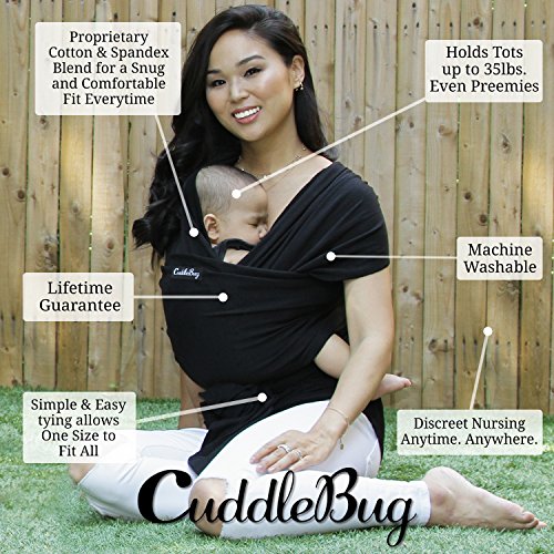 CuddleBug Fular Portabebés 9 en 1 – Canguro para Bebés Recién Nacidos y Niños hasta 16 Kg – Manos libres - Porta Bebés de Tela Suave y Elástico – Ideal como Regalo de Babyshower – Talla Única - (Negro)