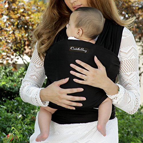 CuddleBug Fular Portabebés 9 en 1 – Canguro para Bebés Recién Nacidos y Niños hasta 16 Kg – Manos libres - Porta Bebés de Tela Suave y Elástico – Ideal como Regalo de Babyshower – Talla Única - (Negro)