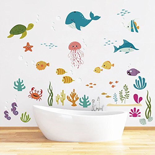 decalmile Bajo el Mar Pegatinas De Pared Delfín Pescado Vinilos Decorativos Habitación Infantiles Guardería Niños Bebés Dormitorios