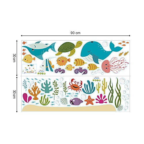 decalmile Bajo el Mar Pegatinas De Pared Delfín Pescado Vinilos Decorativos Habitación Infantiles Guardería Niños Bebés Dormitorios