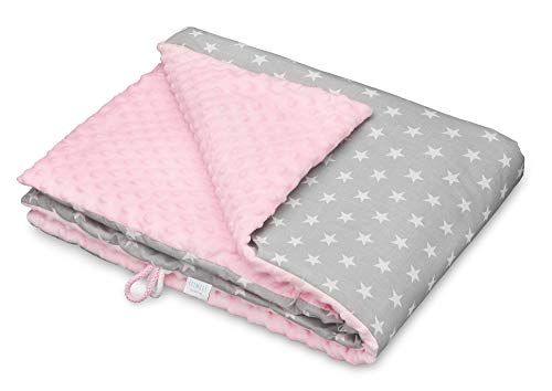 elimeli Minky Baby manta para gatear | Super Suave Minky Dots Forro Polar, algodón, relleno, 75 x 100 alta calidad rosa Pink - White Stars