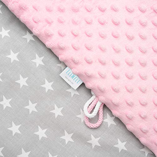 elimeli Minky Baby manta para gatear | Super Suave Minky Dots Forro Polar, algodón, relleno, 75 x 100 alta calidad rosa Pink - White Stars