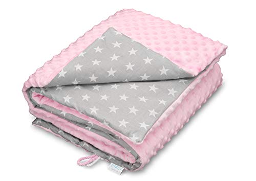 elimeli Minky Baby manta para gatear | Super Suave Minky Dots Forro Polar, algodón, relleno, 75 x 100 alta calidad rosa Pink - White Stars