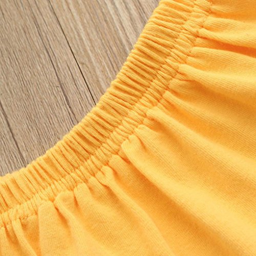 Fossen Bebe Ropa Verano - Girasol Tops y Encaje Pantalones Corto con Banda de Pelo (6-12 Meses, Amarillo 02)