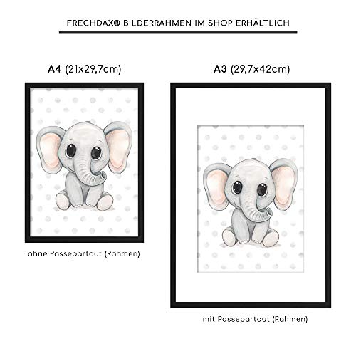 Frechdax® - Juego de 4 pósteres decorativos para habitación infantil, tamaño DIN A4, diseño de animales del bosque, África, Juego de 4 elefantes, jirafa, jaguar, cebra., DIN A4