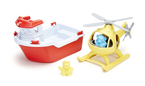 Green Toys- Lancha de Rescate con Helicóptero, Multicolor (RBH1-1155)