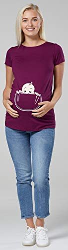 Happy Mama. para Mujer Camiseta premamá T-Shirt Estampado bebé en Bolsillo. 501p (Ciruela, 40-42, L)