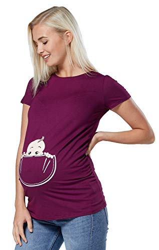 Happy Mama. para Mujer Camiseta premamá T-Shirt Estampado bebé en Bolsillo. 501p (Ciruela, 40-42, L)