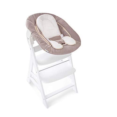 Hauck Alpha Bouncer - 2 en 1 para recién nacido, hamaca de tejido suave, combinable con trona de madera evolutiva Alpha+ y Beta+ de HAUCK, incluido reductor, mecedora para bebes, Strech Beige