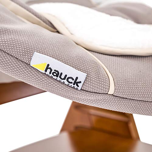 Hauck Alpha Bouncer - 2 en 1 para recién nacido, hamaca de tejido suave, combinable con trona de madera evolutiva Alpha+ y Beta+ de HAUCK, incluido reductor, mecedora para bebes, Strech Beige