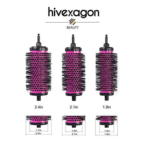 Hivexagon Cepillo de Pelo Redondo con cabezales desmontables Accesorios de estética, 6 cabezales 1 mango, pequeño (S), mediano (M) y grande (L) BT023