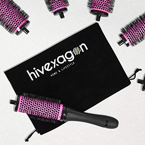 Hivexagon Cepillo de Pelo Redondo con cabezales desmontables Accesorios de estética, 6 cabezales 1 mango, pequeño (S), mediano (M) y grande (L) BT023