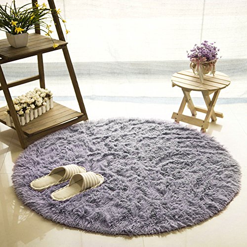 HTDirect - Alfombra circular para dormitorio, supersuave, moderna y decorativa, para sala de estar, alfombra redonda, alfombra de juegos de cuarto de baño, poliéster, gris, 100CMx100CM