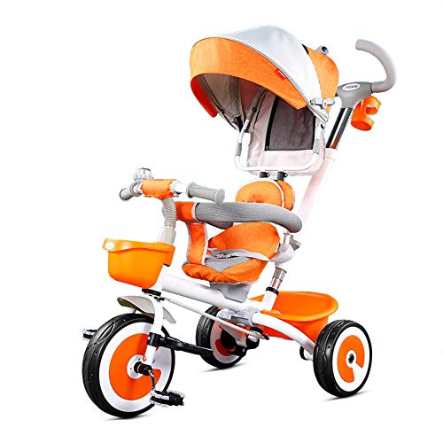 HYLH Pedal Triciclo NiñOs, NiñOs Triciclo Bicicleta 3 En 1 Bebé Juguetes De Bicicleta De Equilibrio Trike Clip FáCil Y Los NiñOs PortáTiles Montar En Triciclo con Cesta, Orange