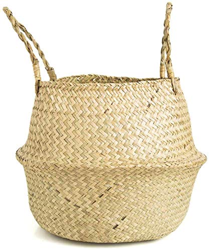 IVAILEX Cesta de Panza de Algas Marinas Naturales la plantadora Cesta de Almacenamiento Tejida a Mano, 24cm D x 28cm A