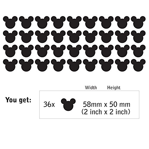 Juego de 36 pegatinas de pared con diseño de orejas de Mickey Mouse para bebés, niños, guardería, dormitorio de niños, portátil, negro, 58 x 50 mm cada uno