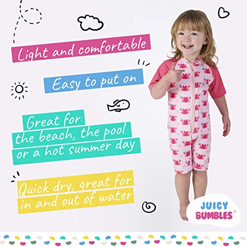 Juicy Bumbles Bañador Bebe Niña - Traje de Baño con Protección Solar Anti UV de Una Pieza para Bebés y Niños Pequeños - Traje de Mangas Cortas UPF50 + Cangrejos Rosas - 6-12 Meses