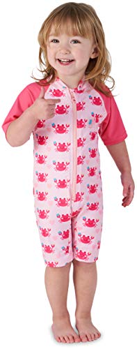 Juicy Bumbles Bañador Bebe Niña - Traje de Baño con Protección Solar Anti UV de Una Pieza para Bebés y Niños Pequeños - Traje de Mangas Cortas UPF50 + Cangrejos Rosas - 6-12 Meses