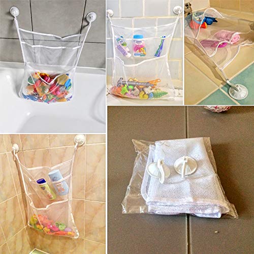 JZK 2 x Bolsa de Red Organizador de Juguetes para baño y bañera Bolsa de Almacenamiento con múltiples Bolsillos y 6 ventosas