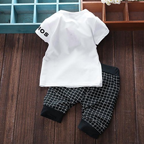 K-youth Conjuntos Bebé Niño, Ropa Recién Nacidos Bebe Niño Camiseta Mangas Cortas Enrejado Estrellas Cartas Estampado Tops y Pantalones Verano Ropa Conjunto (Negro, 6-12 Meses)