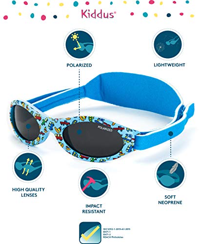 Kiddus Gafas de sol PREMIUM POLARIZADAS para bebé, niño y niña. 0 meses a 2 años. UV400 100% protección rayos UVA y UVB. Suave puente de SILICONA para la nariz. Banda ajustable de NEOPRENO