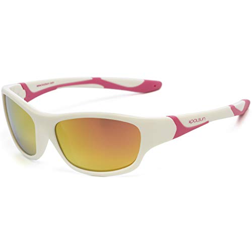 KOOLSUN - Deportes - Gafas de sol para niños (6 - 12 años, color blanco y rosa caliente)