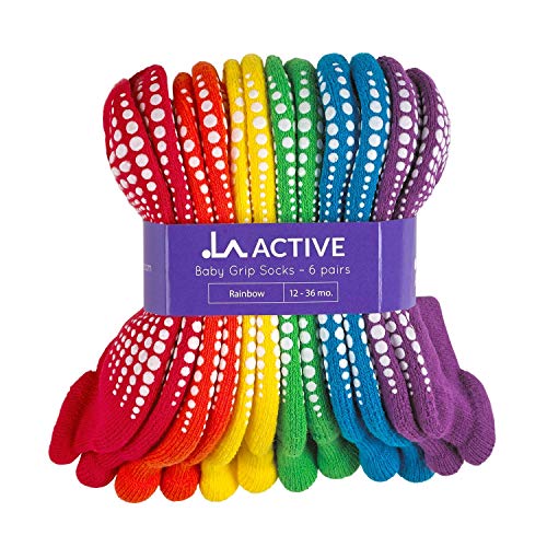 LA Active Tobillera Calcetines Antideslizantes - 6 Pares - para Bebé Niños Niñas Infantil Recién Nacido (Arco Iris, 12-36 Meses)