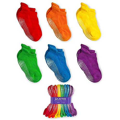 LA Active Tobillera Calcetines Antideslizantes - 6 Pares - para Bebé Niños Niñas Infantil Recién Nacido (Arco Iris, 12-36 Meses)