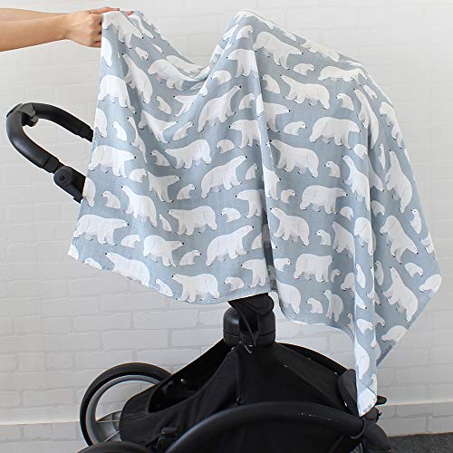 Lebze Bebé Muselina Swaddle Manta,"Diseño de Oso polar" Bambú Algodon Muselinas 120x120 cm Mantitas para Bebes