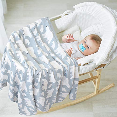 Lebze Bebé Muselina Swaddle Manta,"Diseño de Oso polar" Bambú Algodon Muselinas 120x120 cm Mantitas para Bebes