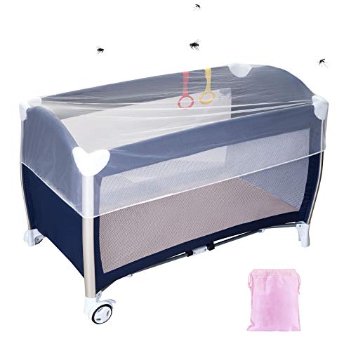 LEMESO Universal Mosquitera Cuna de Viaje Mosquitera Cama Bebe de 120x60cm / 90x40 cm, Color Blanco