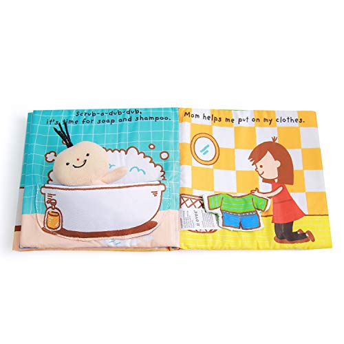 Libros Blandos para Bebé, Libro de Tela Bebé Aprendizaje y Educativo Libro para Bebé Recién Nacido Niños, Juguetes y Aprendizaje, It's Bath Time, Estimula los Sentidos del Bebé (Blue)