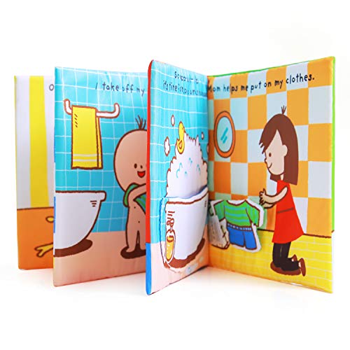 Libros Blandos para Bebé, Libro de Tela Bebé Aprendizaje y Educativo Libro para Bebé Recién Nacido Niños, Juguetes y Aprendizaje, It's Bath Time, Estimula los Sentidos del Bebé (Blue)