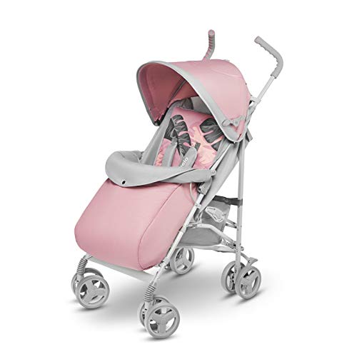 Lionelo Elia Buggy - Cochecito de bebé plegable pequeño, de 6 meses hasta 15 kg, con mosquitera, protector de lluvia (rosa tropical)