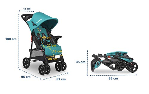 Lionelo Emma Plus - Carrito de bebé ligero y moderno, pequeño, con posición reclinada, plegable (Vivid Turquoise)