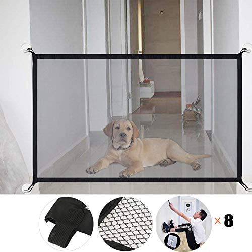 Magic Pet Safety Gate Barrera de Seguridad para Mascotas Portátil y plegable Safe Guard Cerramiento de seguridad para mascotas Dog Cat Fences (Negro)