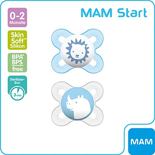 'mam "Skin Soft Silicona Chupete Start especialmente para Früh de y Recién Nacidos extra pequeño//0 – 2 MO. Boy//Juego De 4//Incluye 2 ster ilisi ertra port Cajas