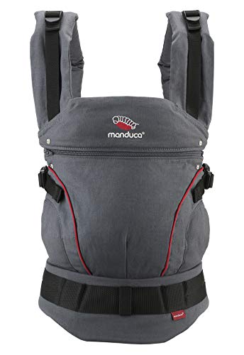 manduca First Mochila Portabebes > HempCotton Grey-Red/gris-rojo < Porta Bebe de Cáñamo y Algodon Organico, Cinturon Ergonomico & Ampliacion del Respaldo, 3 Posiciones de Llevar (Bebes 3,5-20 kg)