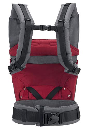 manduca First Mochila Portabebes > HempCotton Grey-Red/gris-rojo < Porta Bebe de Cáñamo y Algodon Organico, Cinturon Ergonomico & Ampliacion del Respaldo, 3 Posiciones de Llevar (Bebes 3,5-20 kg)