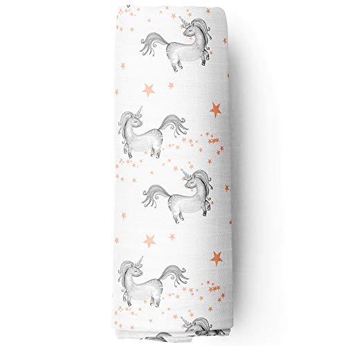 Manta de muselina para bebé Aenne Baby, Unicornio estrella rosa, Grande 120 x 120 cm, 1 pack, algodón de bambú sedoso lujoso y suave, regalo para bebé recién nacida