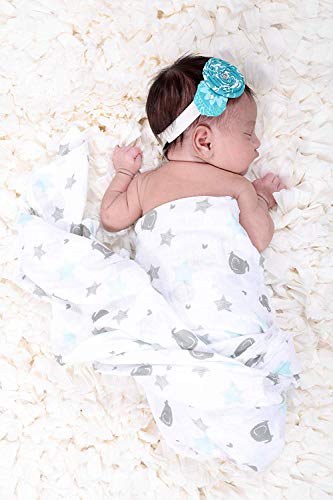 Mantas de Muselina Unisex CuddleBug - Paquete de 4 - Sabanas de Envolver, Paños de Algodon 100% Muselinas Infantil - Tamaño Grande 120x120cm - Mantas Suaves de Lactancia Multiuso - Estrellas (Starry Nights)